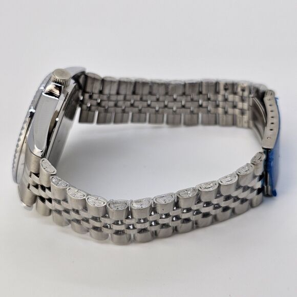 August Steiner 40MM Men's Watch Diamond Hour Markers Gray Bracelet Day Date 8.5" - Picture 5 of 10